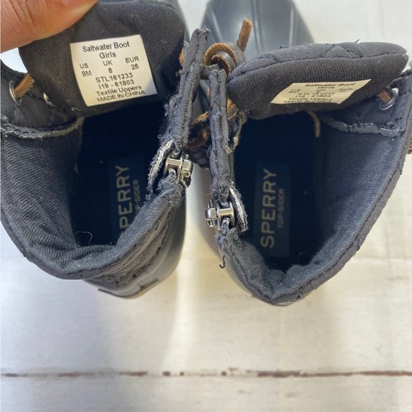 Sperry Top Sider Girls Size 9M Saltwater Leather Zip Duck Boots Quilted Black - Picture 8 of 9